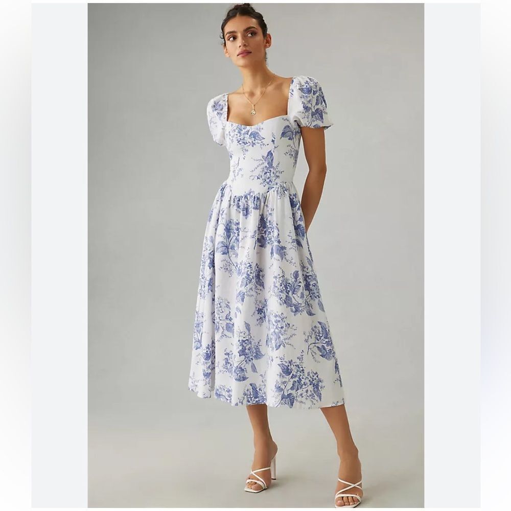 Reformation Davila
Linen Dress Blue & White from Anthropologie Size 12